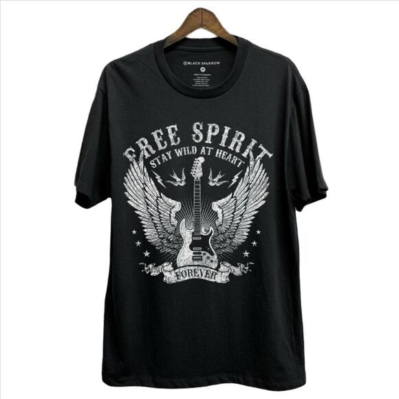 SALE Free Spirit with Eagle Wings Forever Graphic Black Tee - Picture 2 of 7